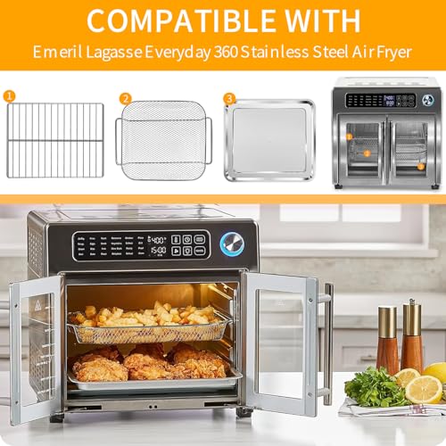 GWY Baking Tray Basket Wire Rack Set for Emeril Lagasse 26 QT Convection Toaster Oven Extra Large Air Fryer With French Doors Tray Set Accessories Grill Plate Crisper Plate Replacement Parts - Thumbnail 3