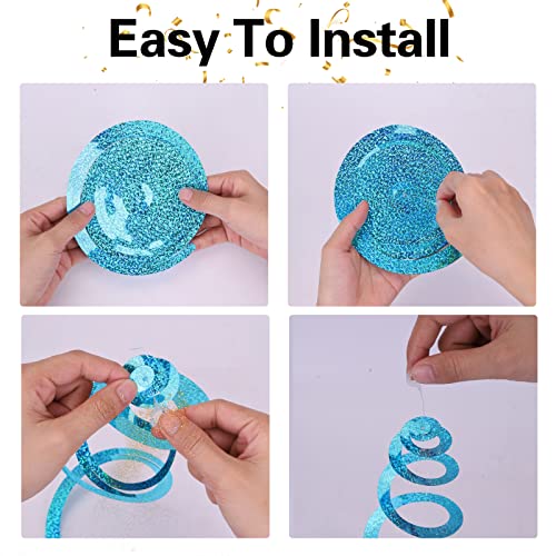 Image of PIGETALE 30 Pieces Iridescent Light Blue Hanging Swirl Decorations Plastic Streamers Foil Swirls Ceiling Decorations Birthday Bachelorette Party Engagement Bridal Shower Baby Shower Graduation Decor
