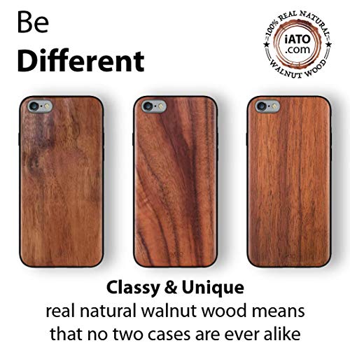 Iato Iphone 6S Plus / 6 Plus Wood Case. Unique & Classy Shockproof Protective Cover. Real Wooden Overlay On Soft Black Tpu - Natural Walnut #TOP2