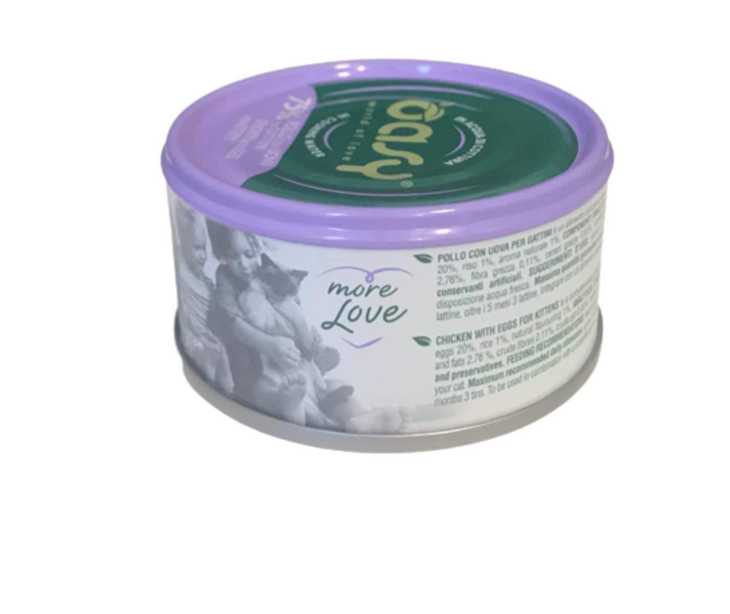 Oasy More Love cibo umido naturale per Gattini gusto Pollo con Uova. Confezione da 24 scatolette (1 scatoletta = 70 gr.) Formulato senza glutine