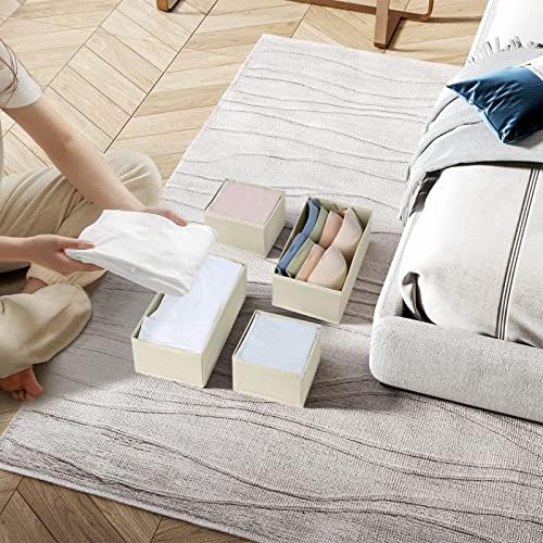 DIMJ Drawer Organizers Clothes, Set of 4 Dresser Organizer Bins, Fabric Closet Organizers and Storage, Drawer Dividers for Nursery, Clothing, Baby Clothes, Socks, Underwears, Tie (Beige) - Thumbnail 2