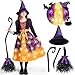 Produktbild Spooktacular Creations Hexenkostüm für Mädchen, rosa Druck Hexerkostüm, Light-up Hexen Halloween Kostüm Kleid UP
