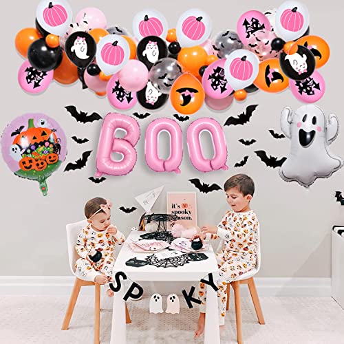 50 Pcs Halloween Pink Balloons Decorations - Halloween Pink Boo Foil Balloons Cute Ghost Latex Balloons Perfect For Halloween Party Supplies,Little Boo Baby Shower,Halloween Girl Birthday Party Decor #TOP5