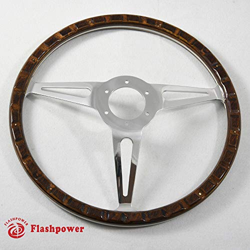 15'' Classic Riveted wooden steering wheel with 6 bolt and Horn Button - Thumbnail 3