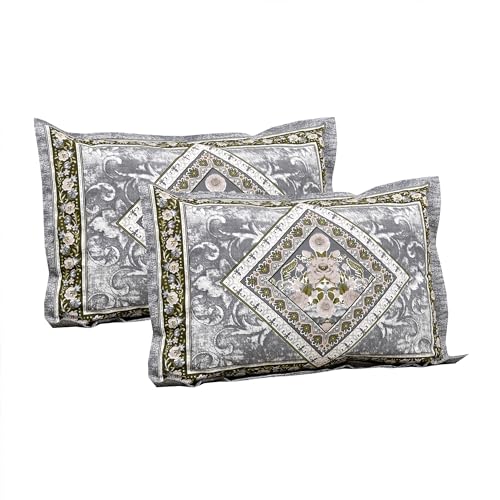 Image of Kuber Industries Double Bedsheet with 2 Pillow Covers | 186 TC Premium Cotton Bedsheet for Double Bed | Bedsheet for Living Room-Home & Hotels | Arabic Beauty Flower Square | 100x108 Inch | Gray