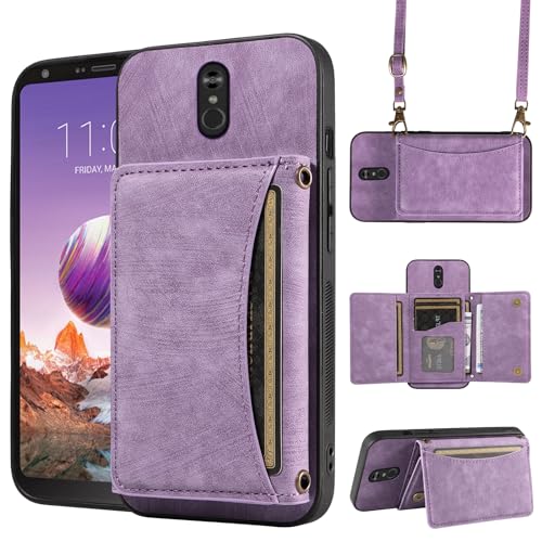 Phone Case For LG Stylo 4 Wallet Cover with Crossbody Shoulder Strap and Leather Credit Card Holder Pocket Slim Cell Accessories Stylo4 Plus LGstylo4 Sylo4 Style 04 4+ Q Stylus Alpha Stlo4 Purple