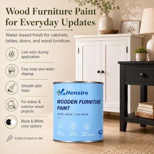 Hensire White Wood Furniture Paint, Water-Based Satin Finish, 17oz by Generic - Used condition - Image 2
