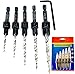 FTG Maximum Torque - 5 Piece Adjustable Wood Countersink #4, 6, 8, 10, 12 Value Set with Hex Wrench - Tapered Drill Bits Secured with Pin