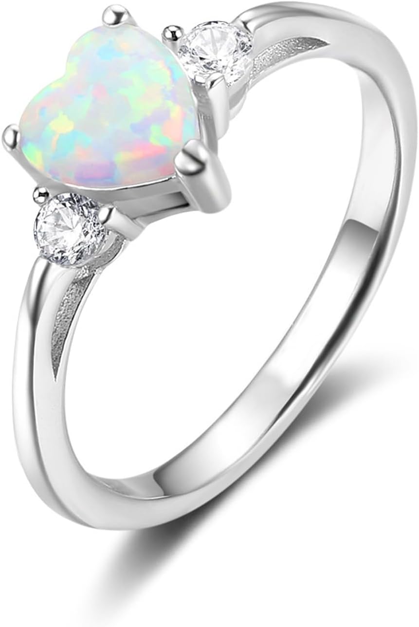 10K 14K 18K Gold White Opal Engagement Rings for Women, Heart/Oval/Pear/Square/Emerald/Round Shaped Opal Rings Opal Promise Wedding Anniversary Ring Jewelry Gifts for Her Size 4-15