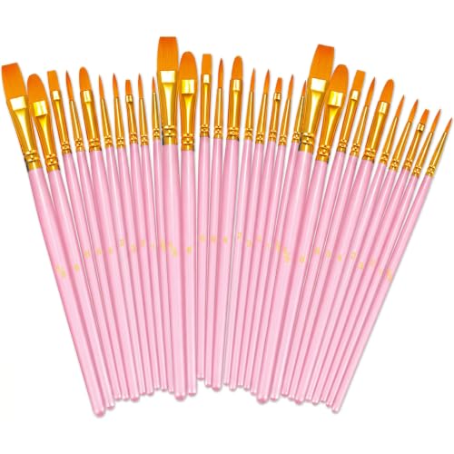 Image of BOSOBO Assorted Nylon Acrylic Artist Paint Brushes Set,Pink,30 Pcs