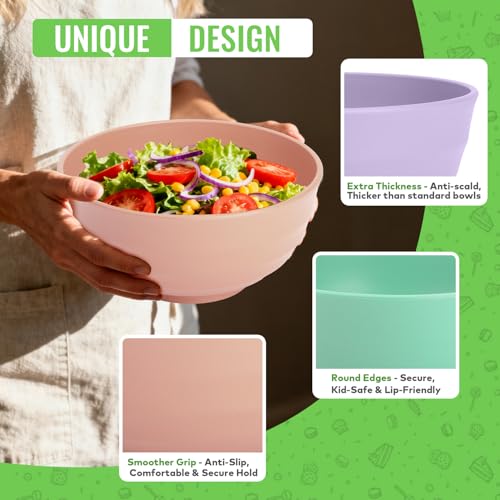 Image of Large Serving Bowls Set of 6, 60 OZ Wheat Straw Bowls Unbreakable, Microwave Safe & Dishwasher Safe, Perfect for Parties, Salads, Noddles, Cereal, Soup, Family Gatherings, Colorful