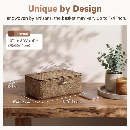 Image of StorageWorks Wicker Basket with Lid, Storage Baskets with Lids, Brown | Woven Baskets with Lids for Shelves, Wicker Storage Baskets with Lids, Lidded Baskets for Organizing, Small, 1 Pack