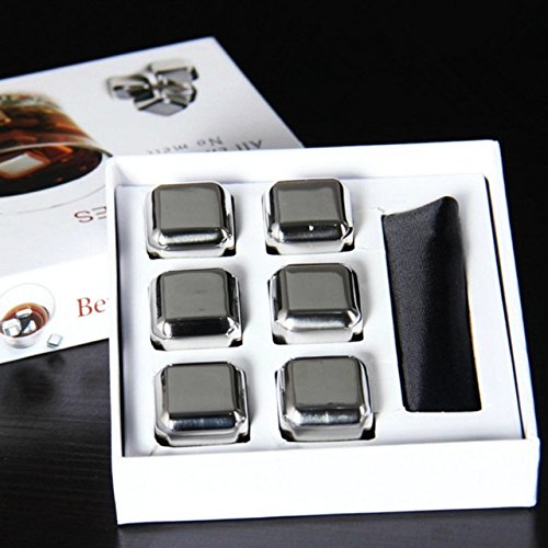 Stainless Steel Reusable Wine Ice Cubes, Set of 4/6 with Plastic