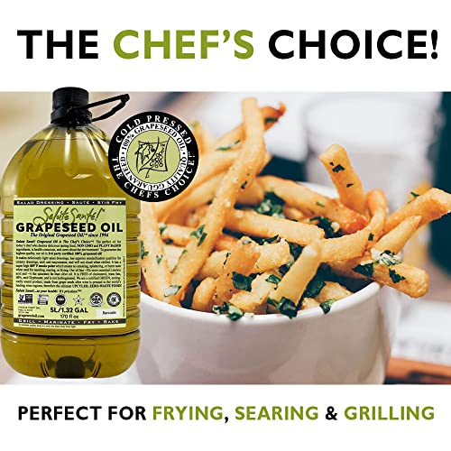 Image of Cold Pressed Grapeseed Oil by Salute Sante! High Temperature Cooking, Healthy Grape Seed Oil, Non-GMO and Kosher for Salad Dressings, Marinades and Dips, Vegan, 5 Liter, 3 Pack