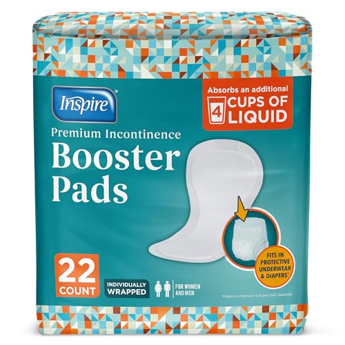 Inspire Ultra Absorbency Incontinence Booster Pads | Absorbs Over 4 Cups! | for Women or Men Adhesive Strip Use in Incontinence Underwear and Diapers Leak-Free (22 Count)