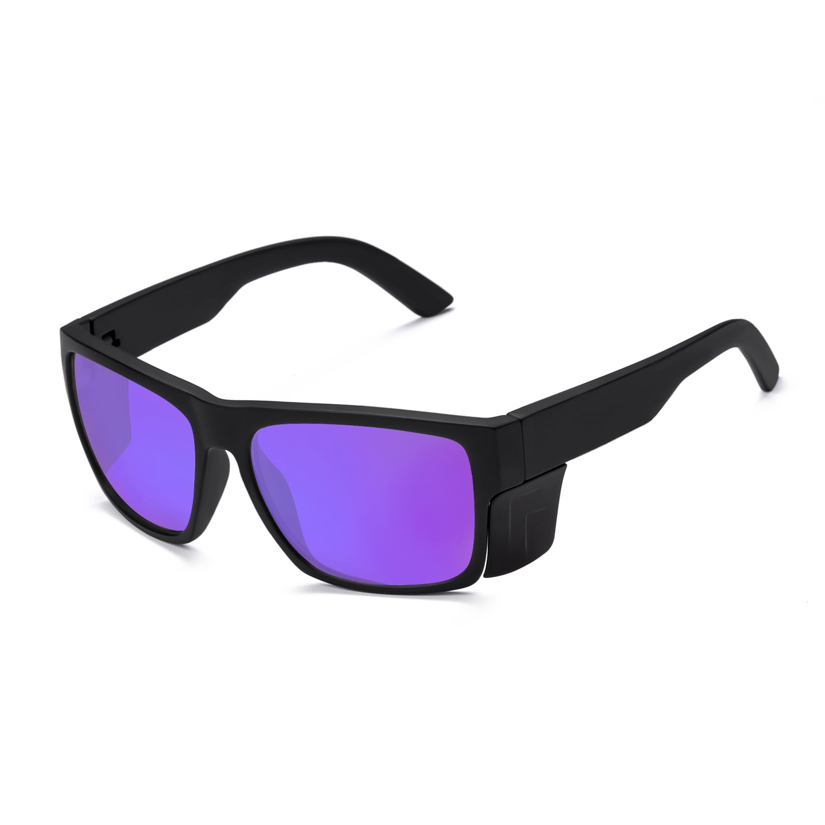 Lunettes de soleil de sécurité pour homme, noir mat, verres polarisés, conformes aux normes ANSI Z87+, protection UV, Miroir violet polarisé