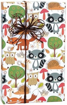Forest Friends Woodlands Owl Tree Fox Patterned Elegant Gift Wrap Wrapping Paper