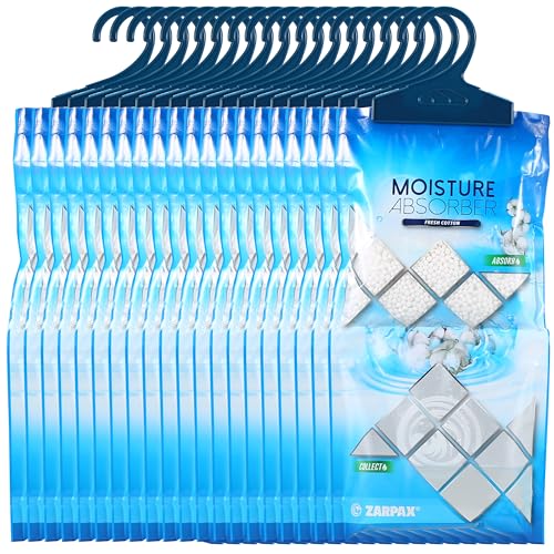ZARPAX Absorbente de humedad para colgar, algodón fresco, 300 g, bolsas absorbentes de humedad para baño, armario, cocina y vehículos, elimina la humedad, la humedad y los olores, deshumidificador