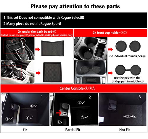 Auovo Anti Dust Mats for Rogue Accessories 2020 2019 2018 2017.5 2017 2016 2015 2014 Custom Fit Door Compartment Liners Car Cup Holder Insert Center Console Interior (19pcs/Set) (Black) - Thumbnail 4