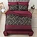 Luxudecor Burgundy Comforter Set Queen Size 7 Pieces Red and Black Stripe Bed in a Bag Geometric Comforter and Sheet Set, Soft Microfiber Complete Bedding Sets for All Seasons