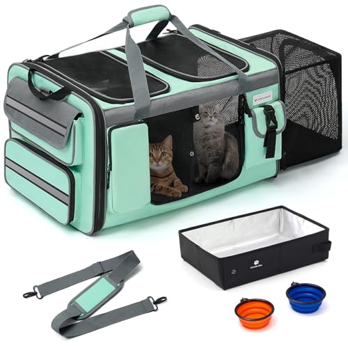 Aperture doppie superiori e divisore staccabile: trasportini per animali domestici per gatti progettati con 2 ingressi superiori separati e 1 divisore rimovibile, questo morbido trasportino per gatti ospita in modo sicuro 2 gatti contemporaneamente, impedendo combattimenti consentendo a ciascuno di sbirciare all'esterno. Rimuovere il divisorio per uno spazioso scomparto singolo, perfetto per un gatto grande o un cane di piccola taglia