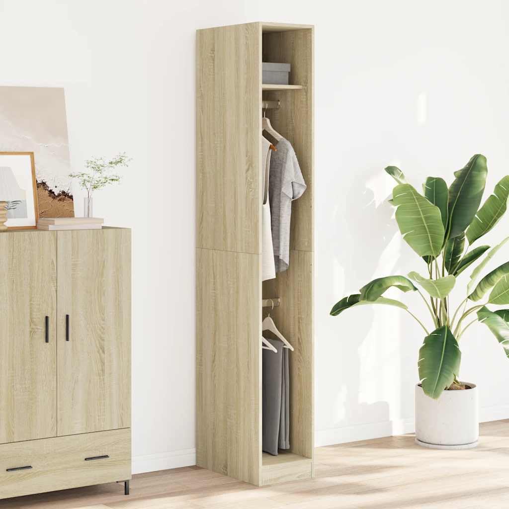 Szafa na ubrania dąb Sonoma z materiału drewnopochodnego 30 x 50 x 200 cm, nie zajmuje dużo miejsca, do sypialni, przedpokoju i garderoby, miejsce do przechowywania z drążkiem na ubrania i