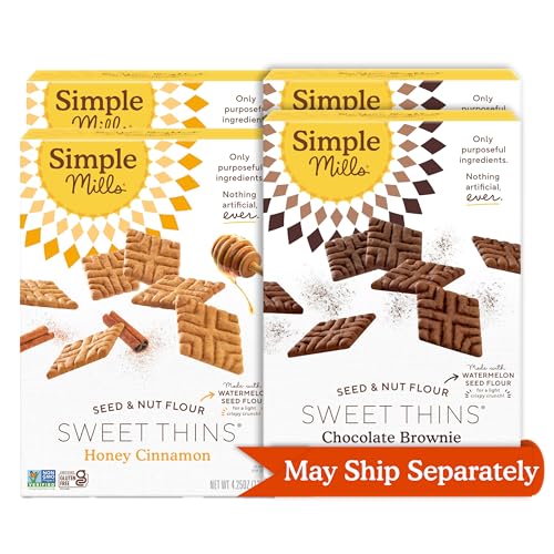 Two Simple Mills Sweet Thins Cookies Seed and Nut Flour Honey Cinnamon and Two Simple Mills Sweet Thins Cookies Seed and Nut Flour Chocolate Brownie, 4.25 Ounces (Pack of 4)