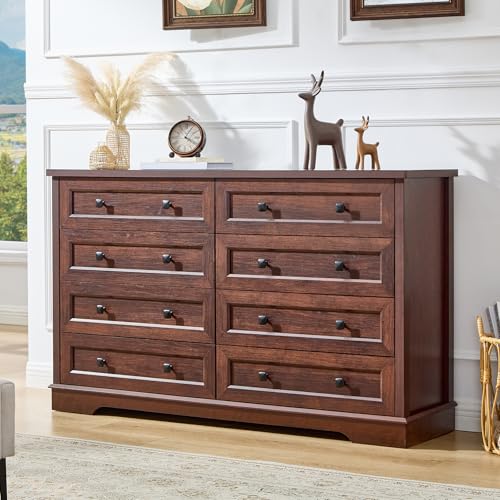 LIDYUK 8 Drawer Cherry Wood Dresser for Bedroom Farmhouse Dresser Chest of Drawers, 55