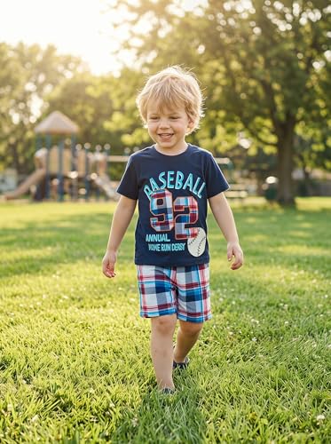 Image of Little Boys /Girls Shorts Clothes Set 2Pcs,1-8 Years (Navy Short-Baseball, 7-8 Years)