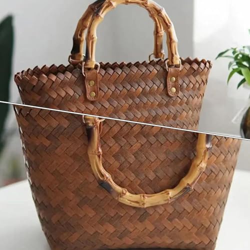 Bolso tejido vintage HANABASS, bolso tote de paja de gran capacidad, estilo francés, cesta para picnic, ideal para playa y verano, para mujer, tamaño mediano miniatura 2