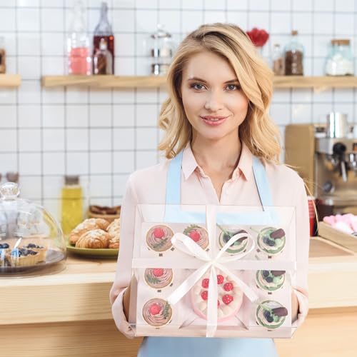 JCD 3 Pcs Bento Clear Boxes 1 mini Cake and 8 Cupcakes Box Cake Cupcake Combo Box Rectangle Cupcake Holder for Treats, Dessert Boxes, Muffins (1+8/3Pcs)