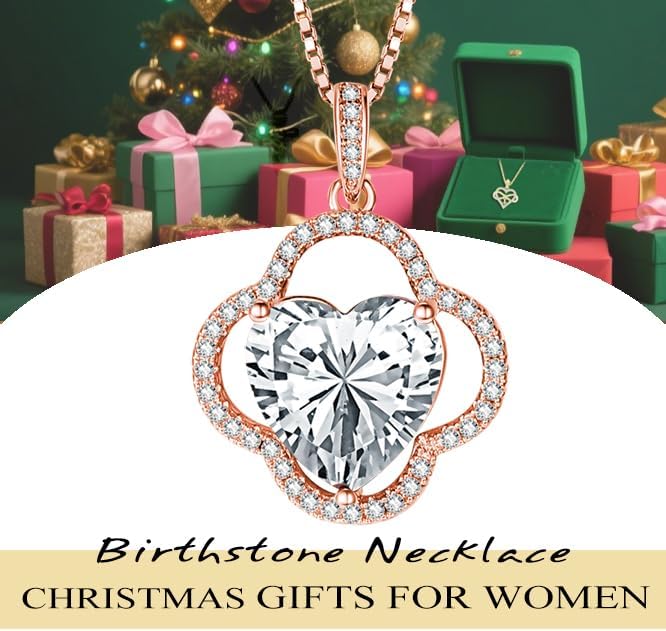 Clover Necklaces for Women Gold 14K /18K Gold/White /Rose Gold with Dainty Clover Pendant Heart Birthstone Necklace Wedding Anniversary Birthday Christmas Gifts for Wife Her Mom Everyday Jewelry - Image 3