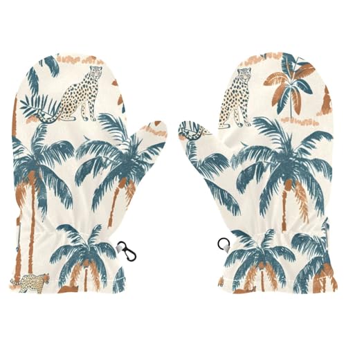 Kid's Winter Gloves Children Warm Gloves Tropical Palm Tree Asian Leopard for Boys Girl Age 4-6 Years