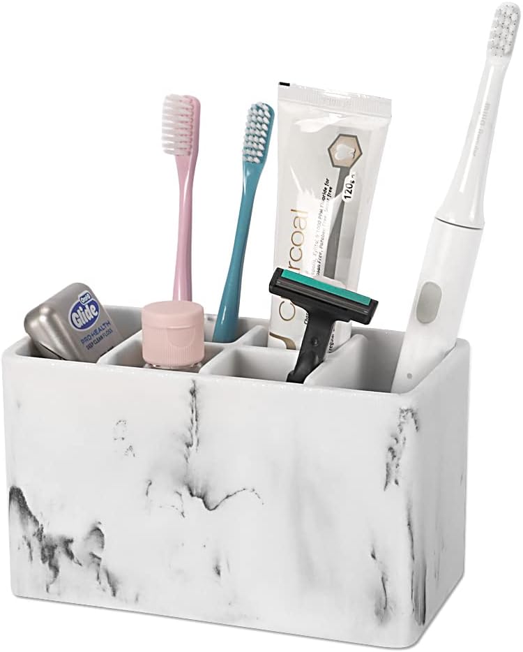 zcczToothbrush and Toothpaste Holder - Multifunctional Countertop Electric Toothbrush Holder with 6 Slots - Toothpaste Razor Makeup Brushes Holder Organizer Stand for Bathroom Shower Vanity