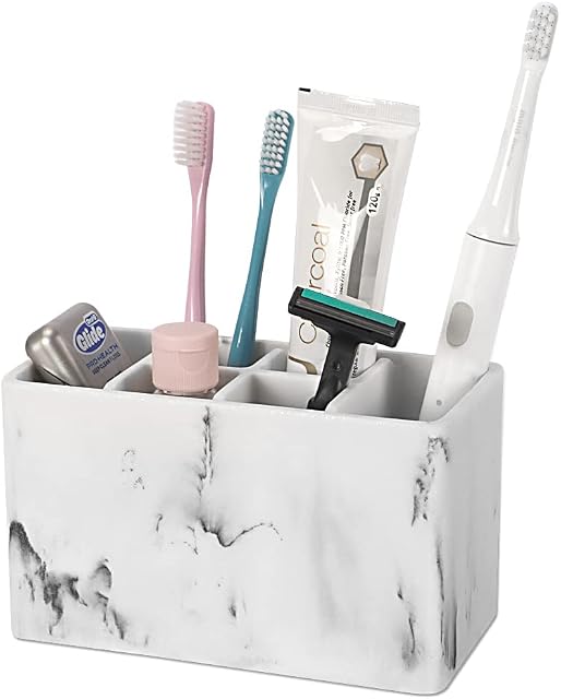 zccz Toothbrush and Toothpaste Holder - Multifunctional Countertop Electric Toothbrush Holder with 6 Slots - Toothpaste Razor Makeup Brushes Holder Organizer Stand for Bathroom Shower Vanity
