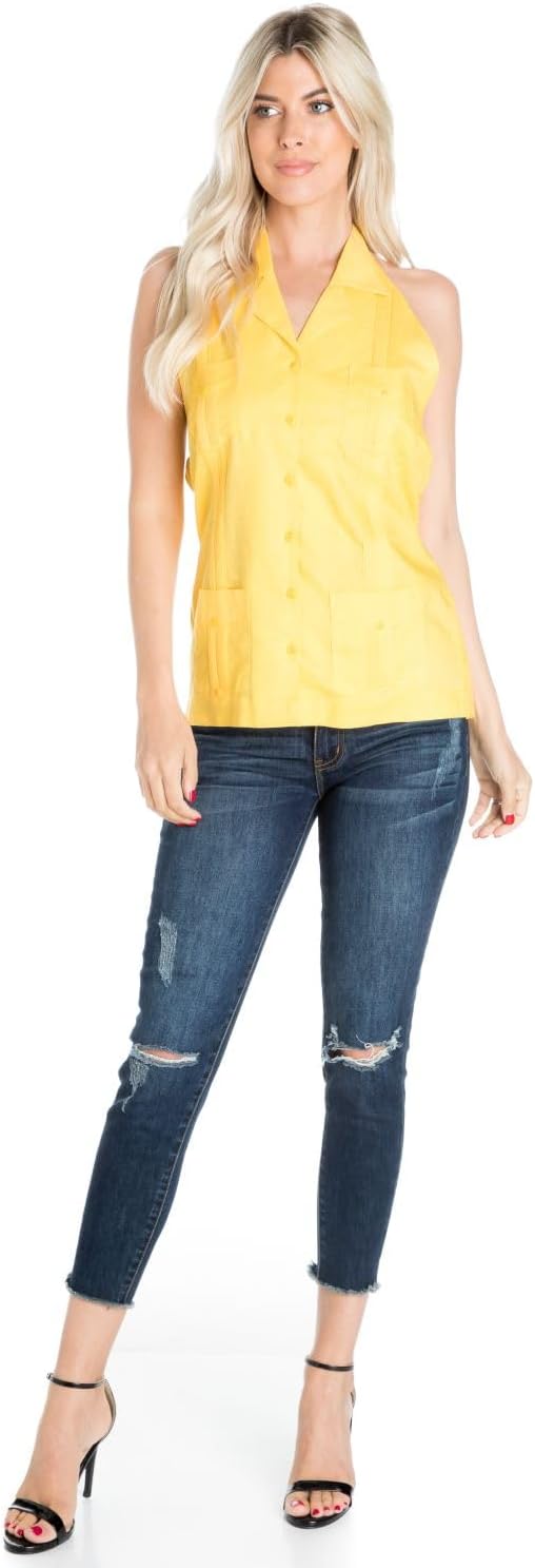 Mojito Women's Linen Blend Guayabera Halter Top – Button Down, Lightweight & Sexy Fit - Image 7