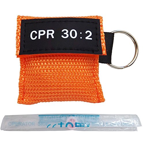 Elysaid 20 CPR Barrier with Keychain CPR Face Shield Aed Orange Pouch Writing CPR 30:2