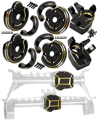 RCHuiWow RC Upgrades Part for Axia1 SCX10 III,Alloy Aluminum Front & Rear Portal Axle Housing,Brass Inner Portal Covers Steering Knuckles & Outer Portal Cover & Diff Cover,Silver