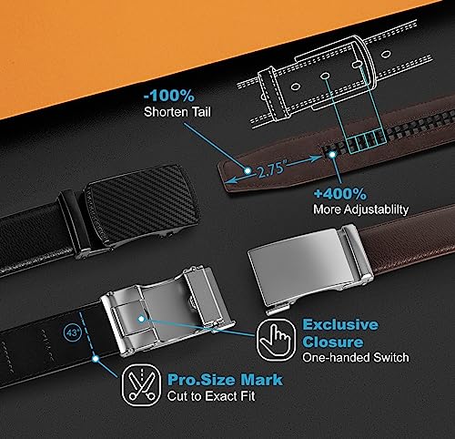 mens ratchet belts leather-2 packsadjustable slide beltsholeless belts for gifts men dress casual 1 3834cut for fit