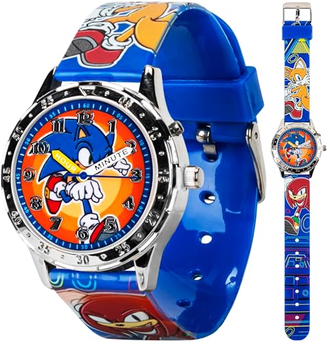 Sonic The Hedgehog Kids' Analog Watch - Colorful Dial with Sonic, Tails, and Knuckles, Durable Blue Strap, Perfect for Young Gamers