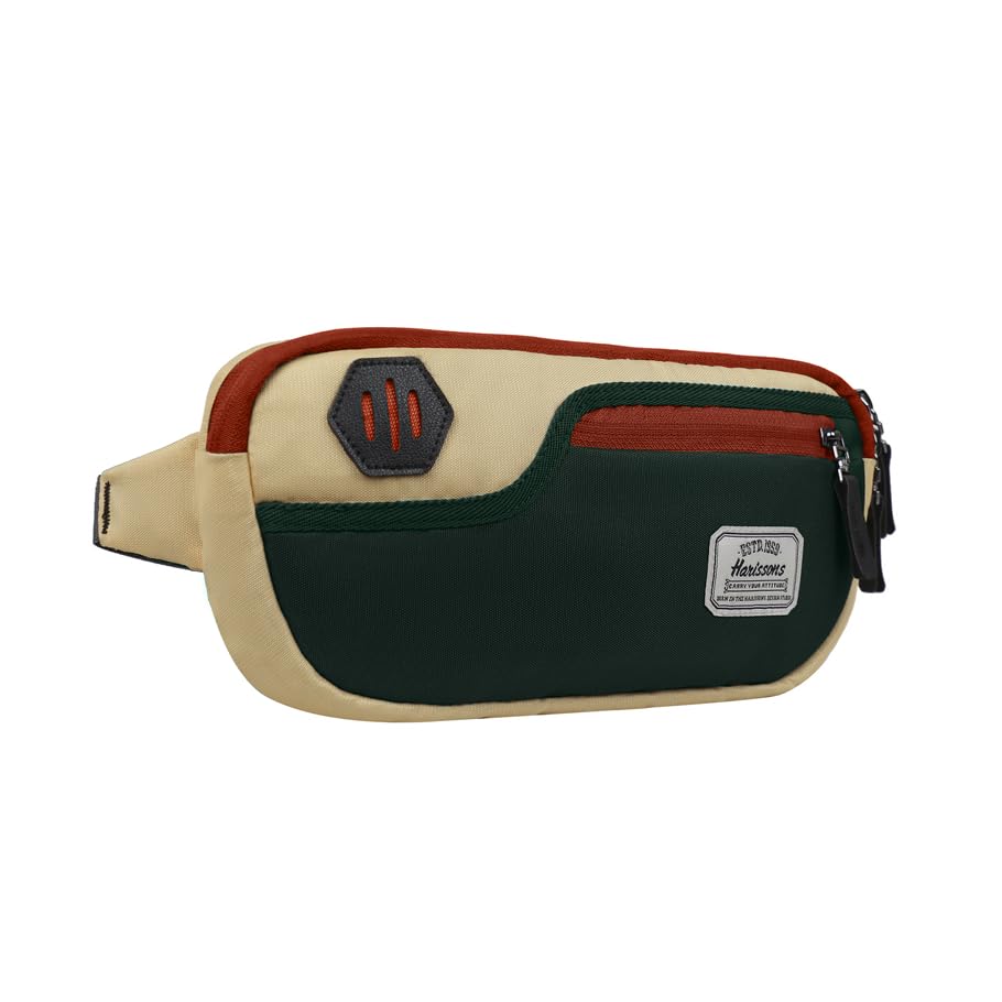 HARISSONSOrbito Water Resistant Waist Bag for Men & Women | Fanny Waist Pouch Pack | Ideal for Hiking, Travel, Camping & Outdoor Sports Activities (Cream & Green)