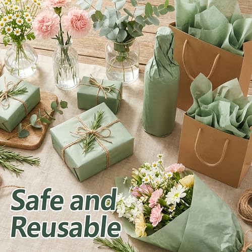 Image of Bobobag 100 Sheets Sage Green Tissue Paper 20 inchX14 inch Tissue Paper for Gift Bags, Gift Wrapping Tissue, Christmas Tissue Paper Anniversary Holiday Decoration Arts Craft