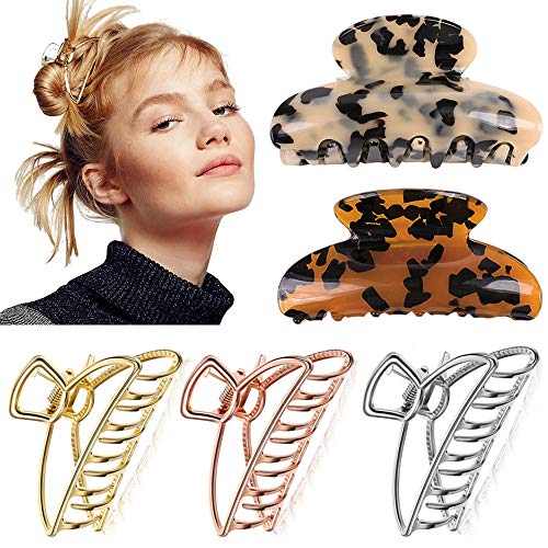 Claw Hair Clips Large Metal Tortoise Claw Banana Clip Acrylic Leopard Print Jaw Clips Clamps Hair Claw for Women French Design Strong Hold Hair Grip Catch Barrette for Long Thick Hair