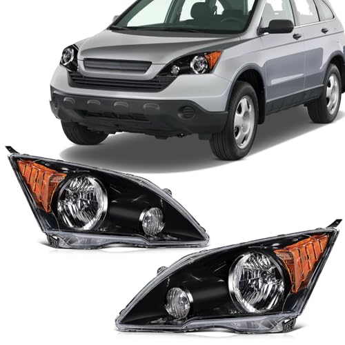 Image of SCITOO Headlight Assembly Fit 2007-2011 for Honda CRV CR-V Pair Headlamps Black Housing Amber Reflector HO2503129 | Fit 2007-2011 for Honda CR-V Headlights | Driver & Passenger Side | Black Housing Amber Reflector| OE#HO2503129