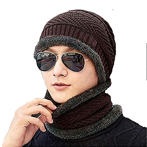 Adroitz Wool Beanie Cap & Muffler for Mens & Women Soft Woolen Muffler & Cap for Men & Women Brown