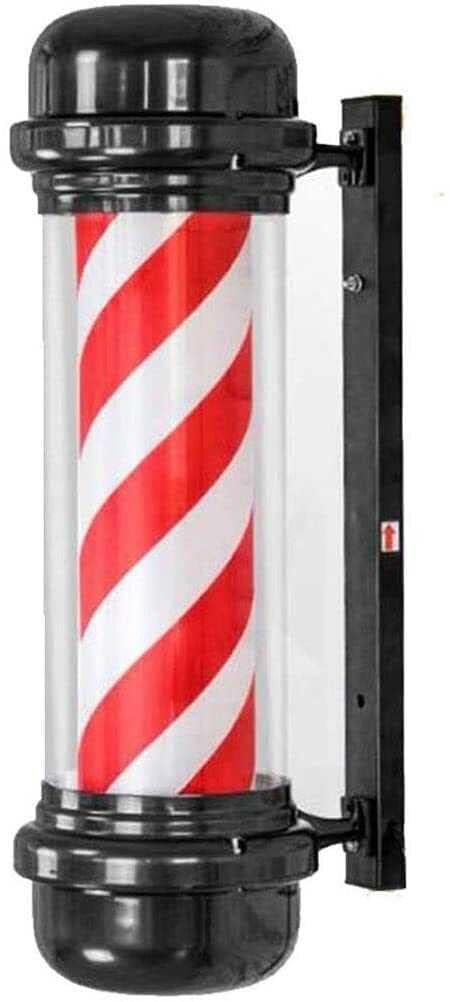 MQXDNFDC LED Barbers Pole - Retro Style Waterproof Outdoor Rotating Hair Salon Sign with Red and White Stripes - Luminated Wall Mounted Lamp