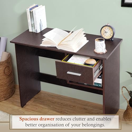 Image of ABOUT SPACE Study Table with Drawer & Bottom Storage -Computer Table for Laptop, Desktop, PC, Working, Drawing, Engineering Wood Office Desk for Home (Flower Wenge -L 90 x B 40 x H 75cm)