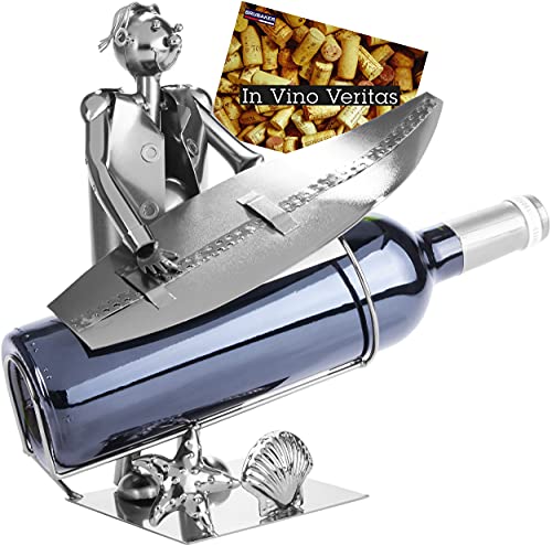BRUBAKER Wine Bottle Holder 'Surfer' - Table Top Metal Sculpture - with Greeting Card