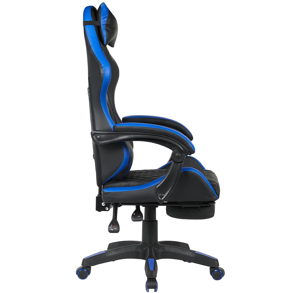 Sedia Da Gaming GYMAX Ergonomica Blu – Regolabile, Con Cuscino Lombare E Poggiatesta, Tessuto Traspirante
