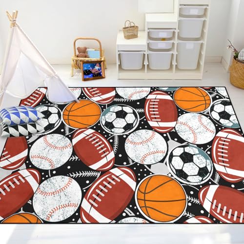 Sports Balls Rug - Balls Rugs for Boys Kids Room Sports Carpet Rug for Boys Kids Bedroom Ball Area Rugs, 2.5x4 Feet